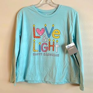 LOVE AND LIGHT Happy Hanukkah Long Sleeve Tee Chanukah Holiday Shirt * S (6-6X)